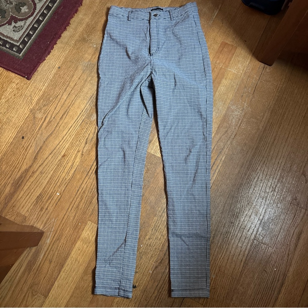 Shinestar Ankle Pants Womens Small Plaid Black Tan Slim Fit Stretch